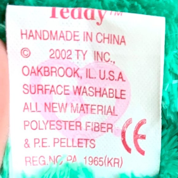 2002 4564 Green Holiday Teddy Bear Reindeer Hat Christmas Ty Beanie Baby MWMT - Picture 9 of 9